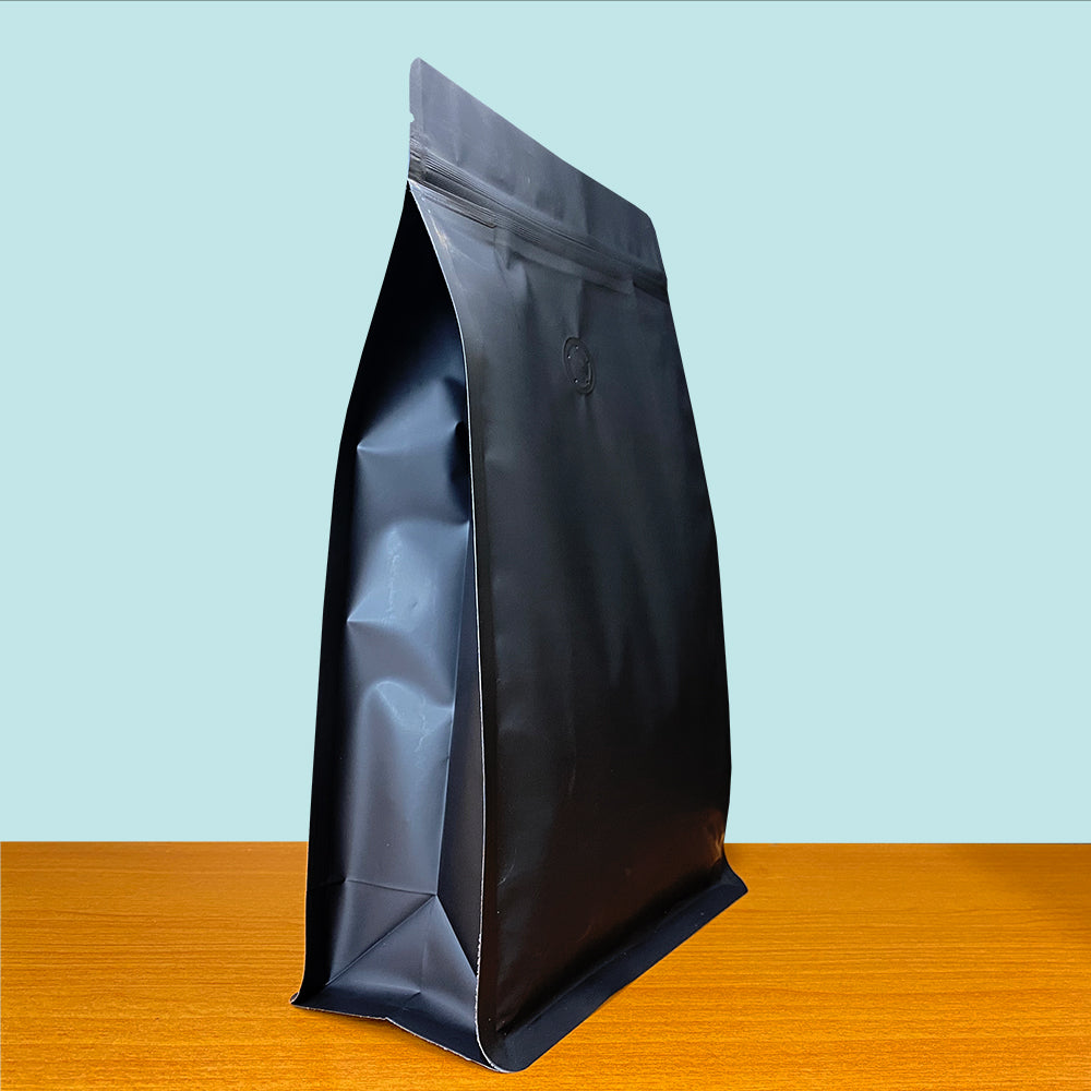 Flat Bottom Bags with Zipper Closure and Coffee Valve- Matt Black