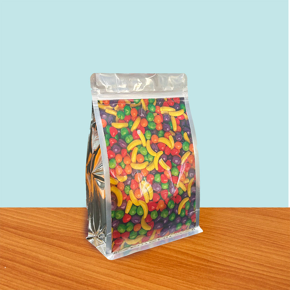 Flat Bottom Bags with Zipper Closure- Clear Front/ Shiny Silver Back