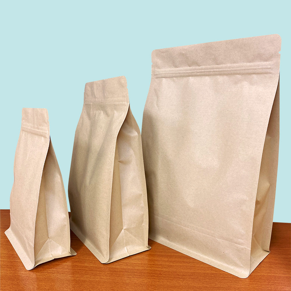 Flat Bottom Bags with Zipper Closure- Kraft Paper