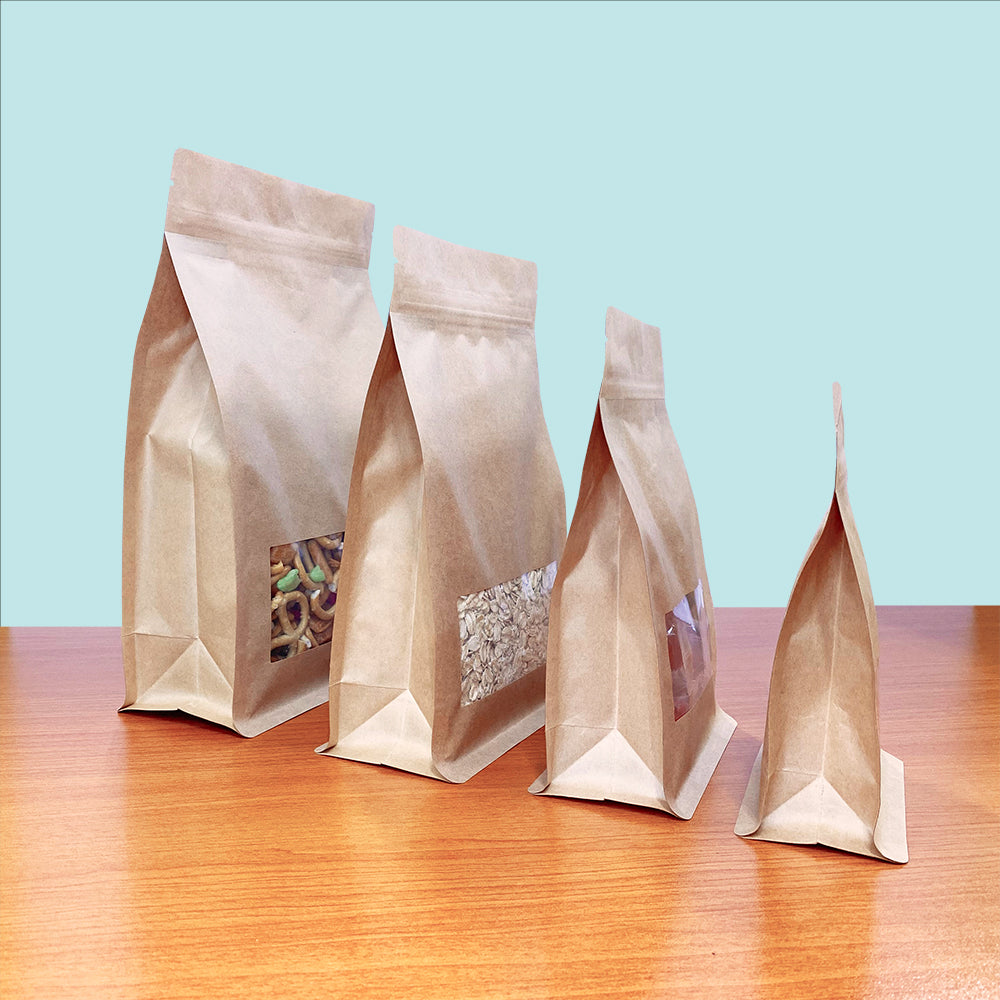 Flat Bottom Bags with Zipper Closure- Kraft Paper with Window