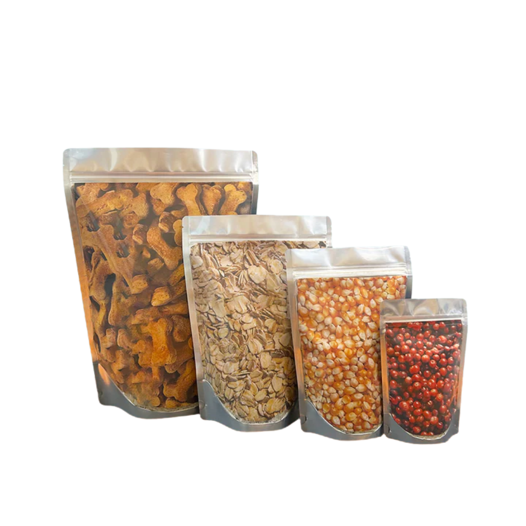 Stand Up Pouch with Zipper Closure- Clear Front/Gloss Black Back