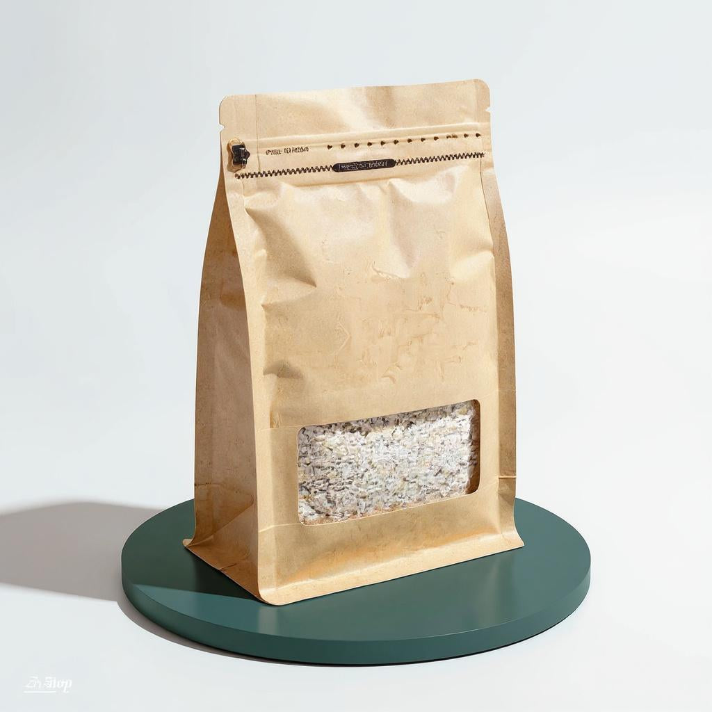 Flat Bottom Pouch with Front Zipper & Square Window - Kraft Paper