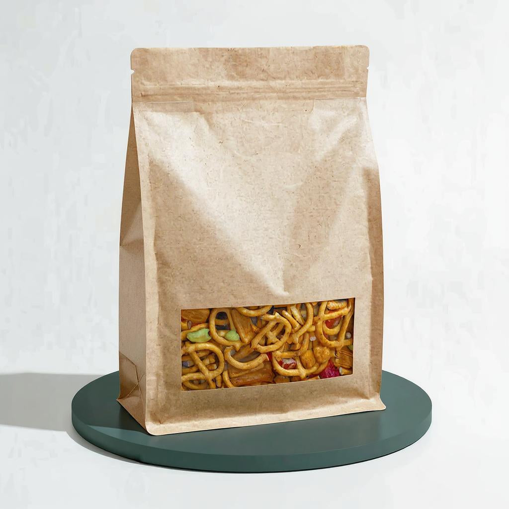 Flat Bottom Bags with Zipper Closure- Kraft Paper with Window