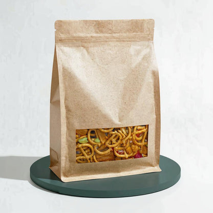 Flat Bottom Bags with Zipper Closure- Kraft Paper with Window