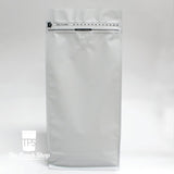 250G Flat Bottom Coffee Bag With Front Zipper- Matt White. White With Valve Pouch