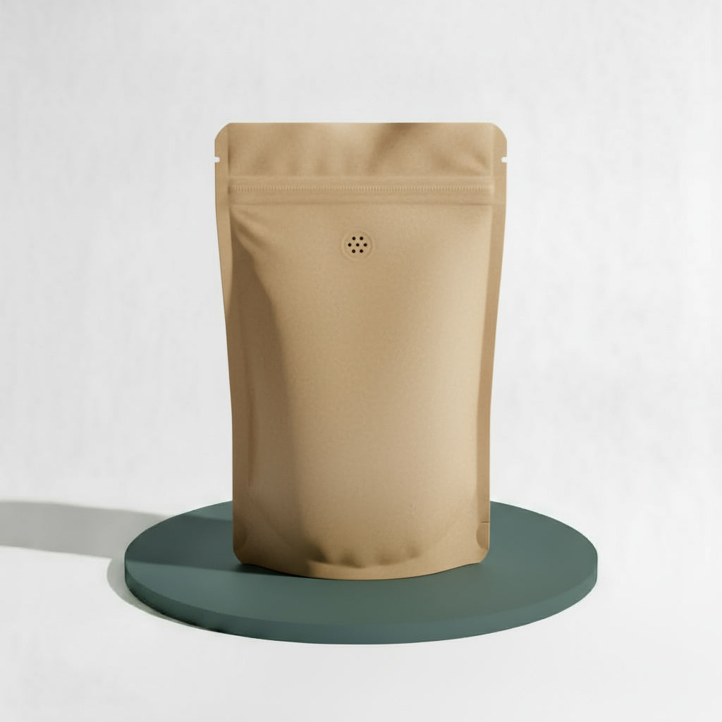 1kg Stand Up Pouch with Zipper Closure and Valve - Kraft Paper