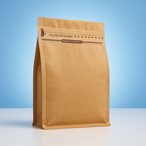 Flat Bottom Coffee Bag with Front Zipper Closure - Kraft Paper
