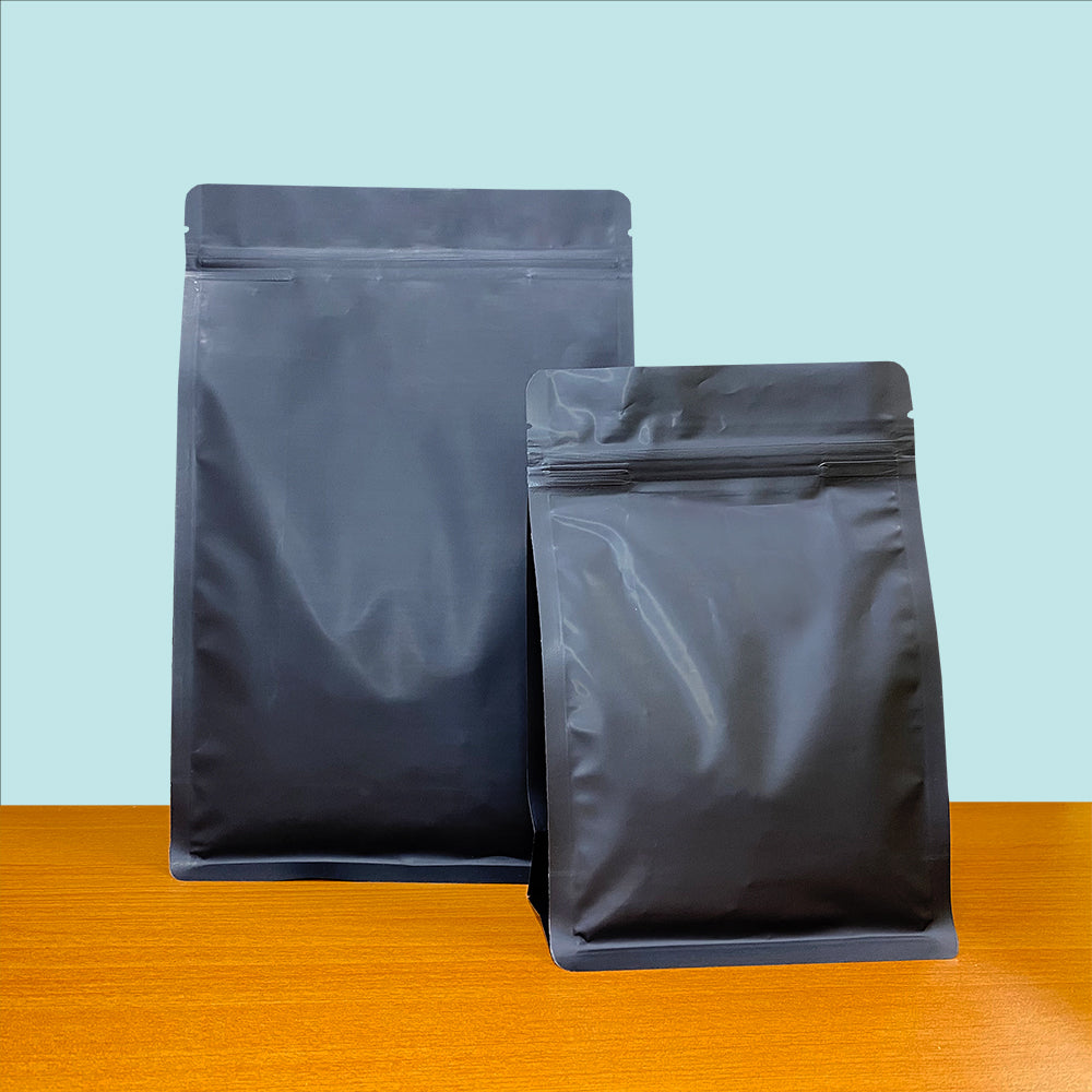Flat Bottom Bags with Zipper Closure- Matt Black