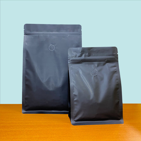 Flat Bottom Bags with Zipper Closure and Coffee Valve- Matt Black