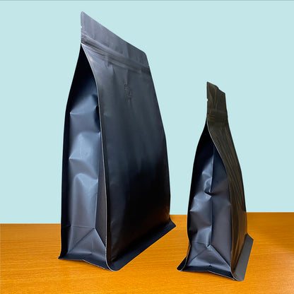 Flat Bottom Bags with Zipper Closure and Coffee Valve- Matt Black