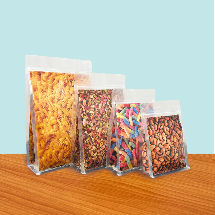 Flat Bottom Bags with Zipper Closure- Clear