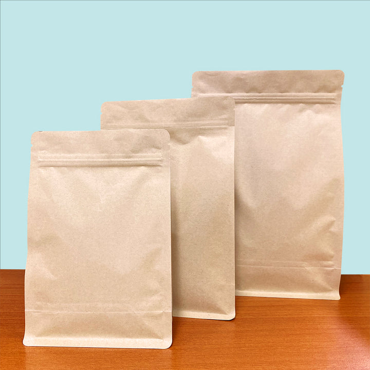 Flat Bottom Bags with Zipper Closure- Kraft Paper