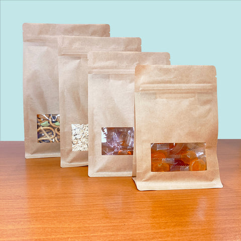 Flat Bottom Bags with Zipper Closure- Kraft Paper with Window