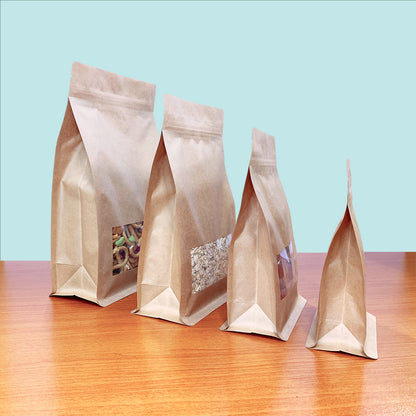 Flat Bottom Bags with Zipper Closure- Kraft Paper with Window