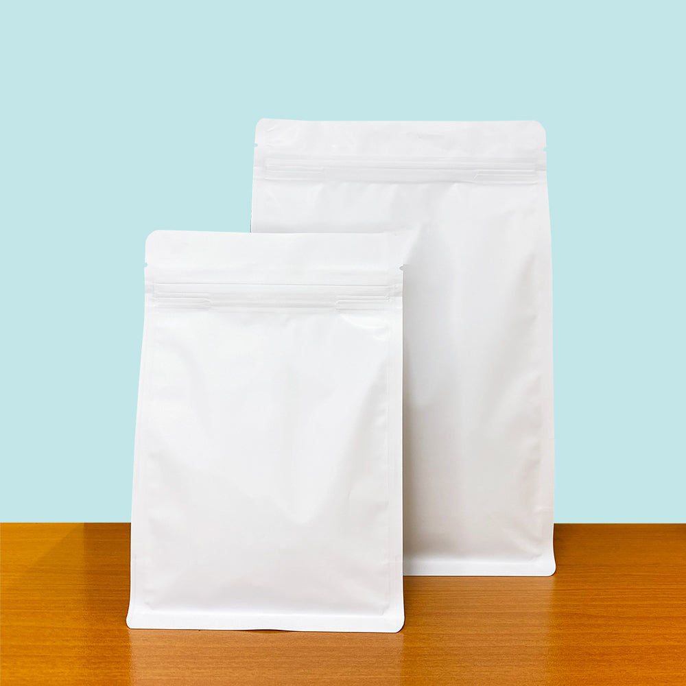 Flat Bottom Bags with Zipper Closure- Matt White