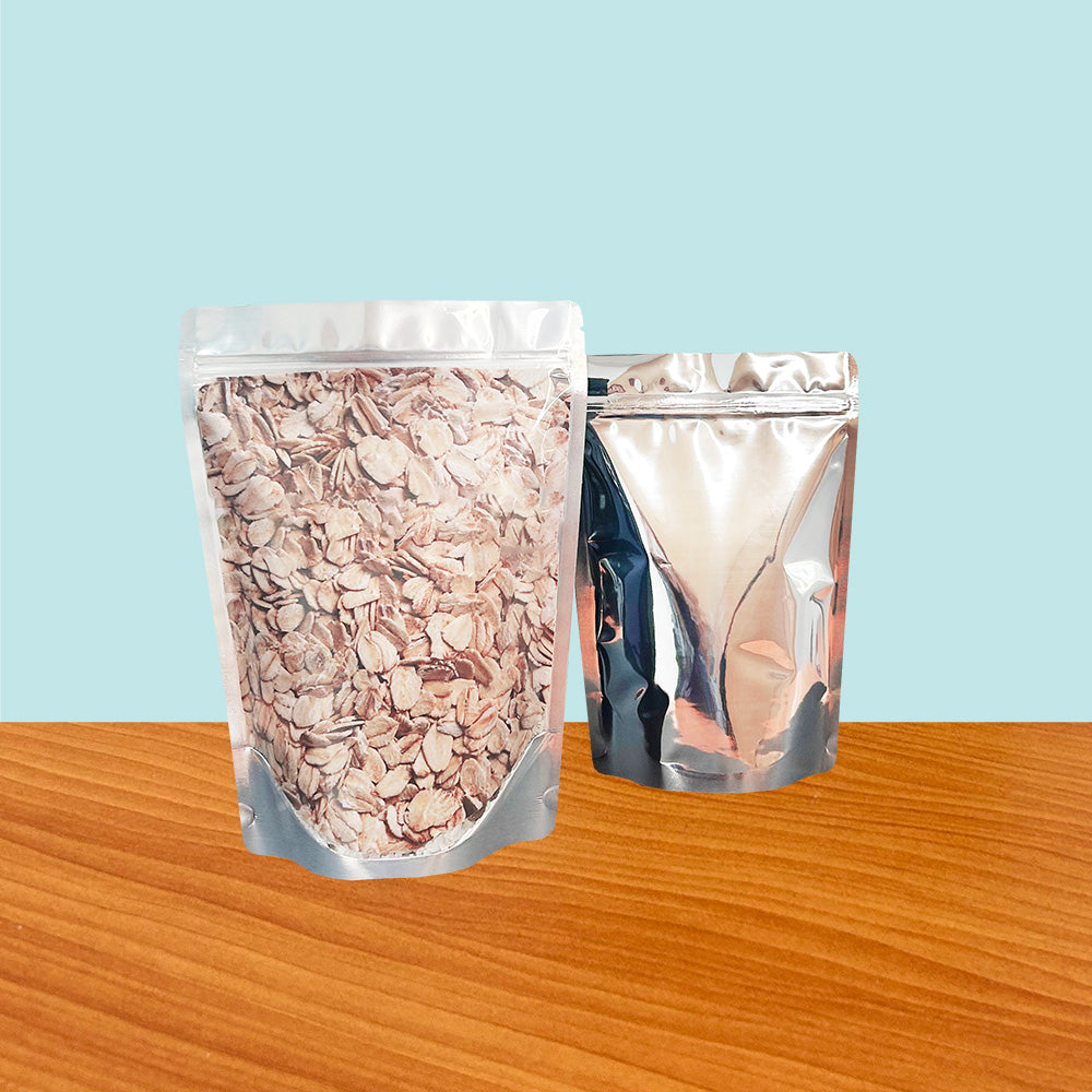 Stand Up Pouch with Zipper Closure - Clear Front/Silver Back
