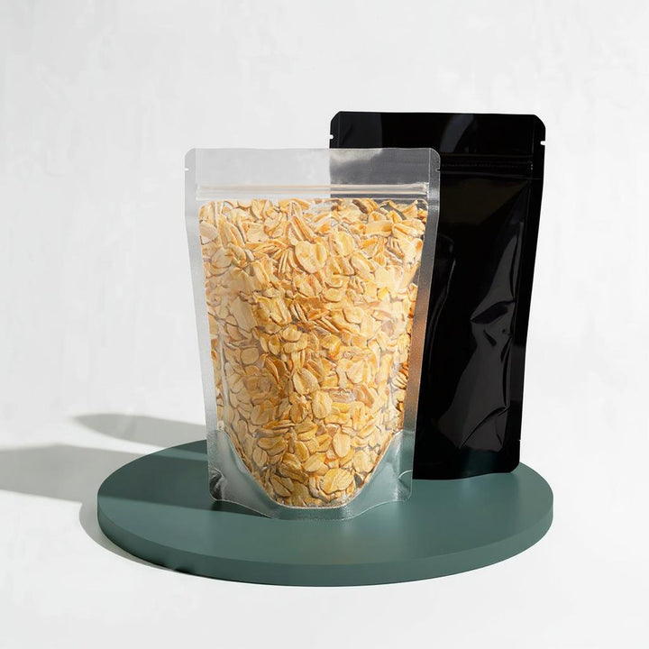 Stand Up Pouch with Zipper Closure- Clear Front/Gloss Black Back