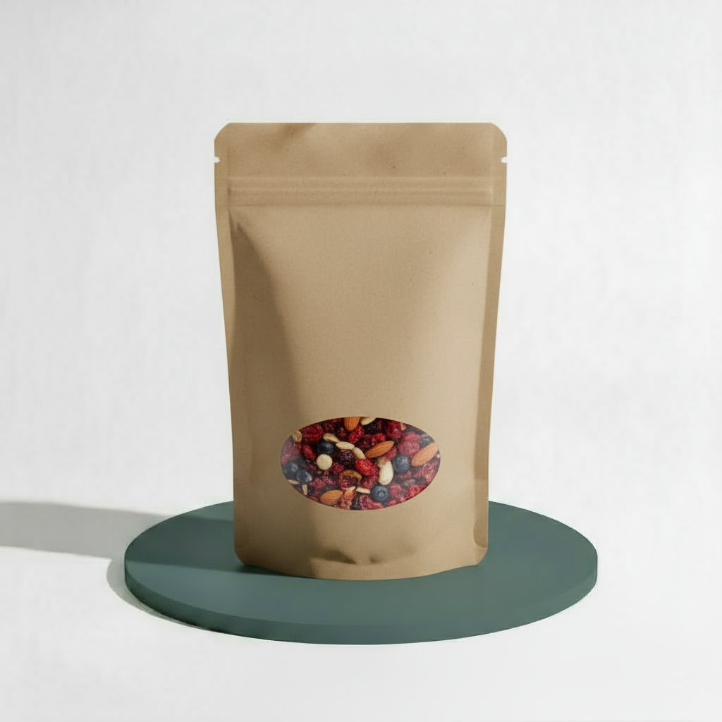 Stand Up Pouch with Zipper Closure- Kraft Paper with Oval Window