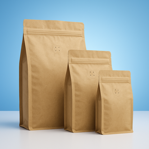 Stand Up Pouch with Zipper Closure and Coffee Valve - Kraft Paper