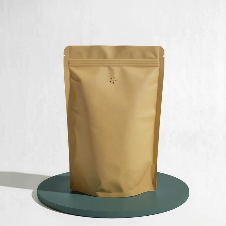 Stand Up Pouch with Zipper Closure and Coffee Valve - Kraft Paper