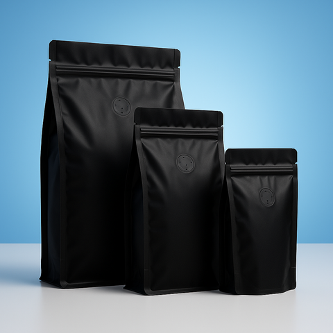 Stand Up Pouch with Zipper Closure and Coffee Valve - Matt Black