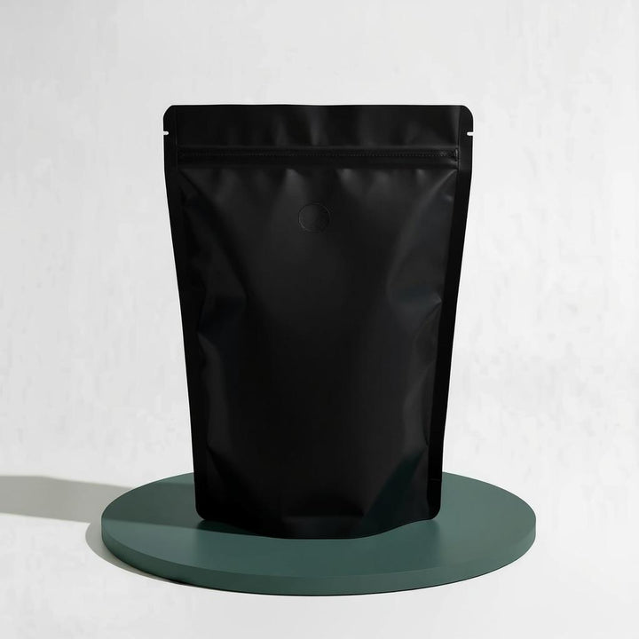 Stand Up Pouch with Zipper Closure and Coffee Valve - Matt Black