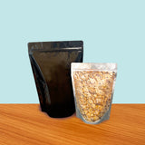 Stand Up Pouch with Zipper Closure- Clear Front/Gloss Black Back