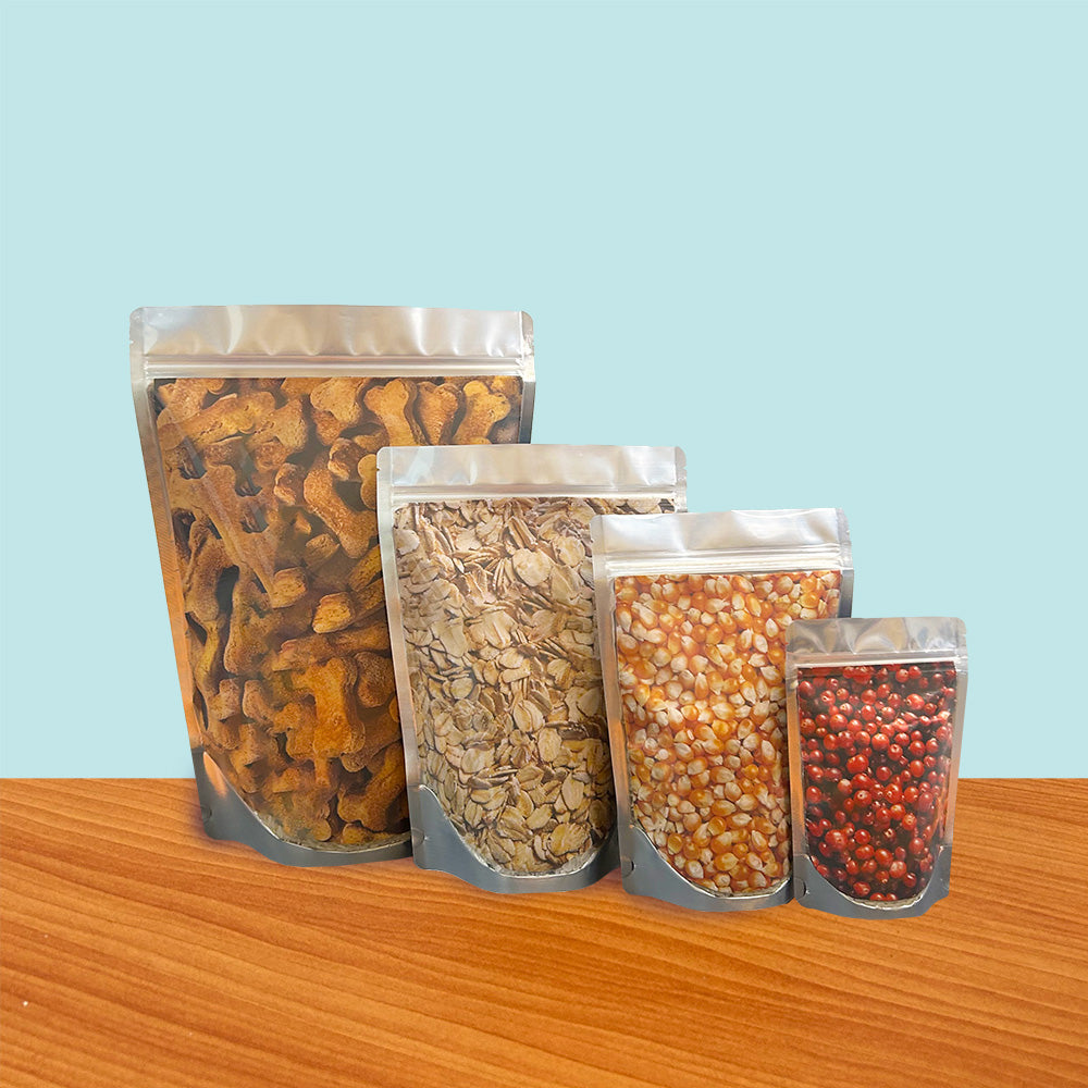 Stand Up Pouch with Zipper Closure- Clear Front/Gloss Black Back