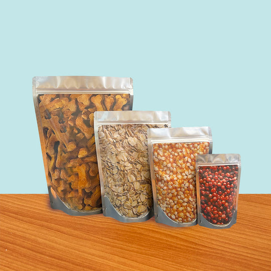 Stand Up Pouch with Zipper Closure- Clear Front/Gloss Black Back