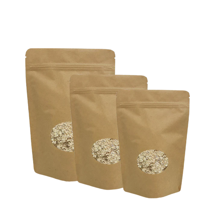 Stand Up Pouch with Zipper Closure- Kraft Paper with Oval Window