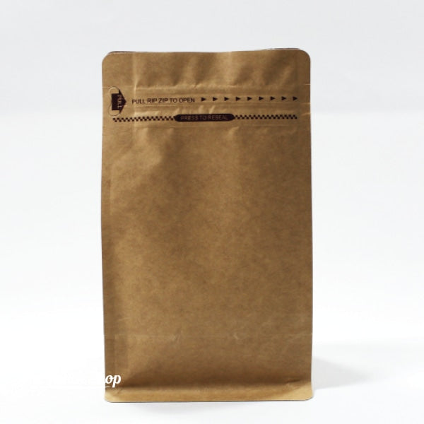 250G Flat Bottom Coffee Bag With Front Zipper Closure - Kraft Paper. Without Valve Pouch