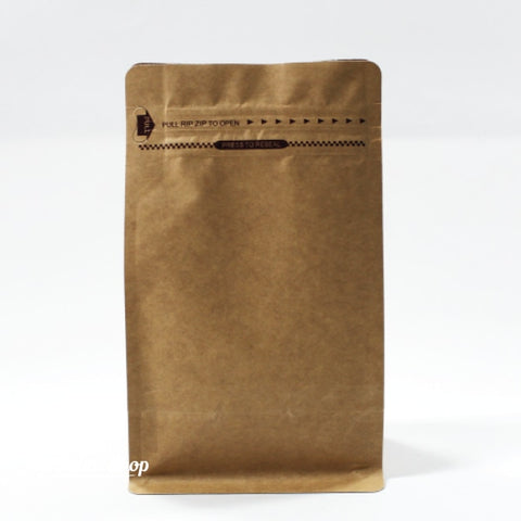 250G Flat Bottom Coffee Bag With Front Zipper Closure - Kraft Paper. Without Valve Pouch