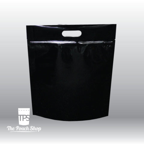 4Kg Stand Up Pouch With Handle And Zipper Closure- Gloss Black.