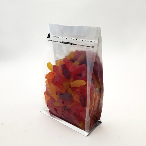 Flat Bottom Bag with Front Zipper Closure- Silver/Clear.
